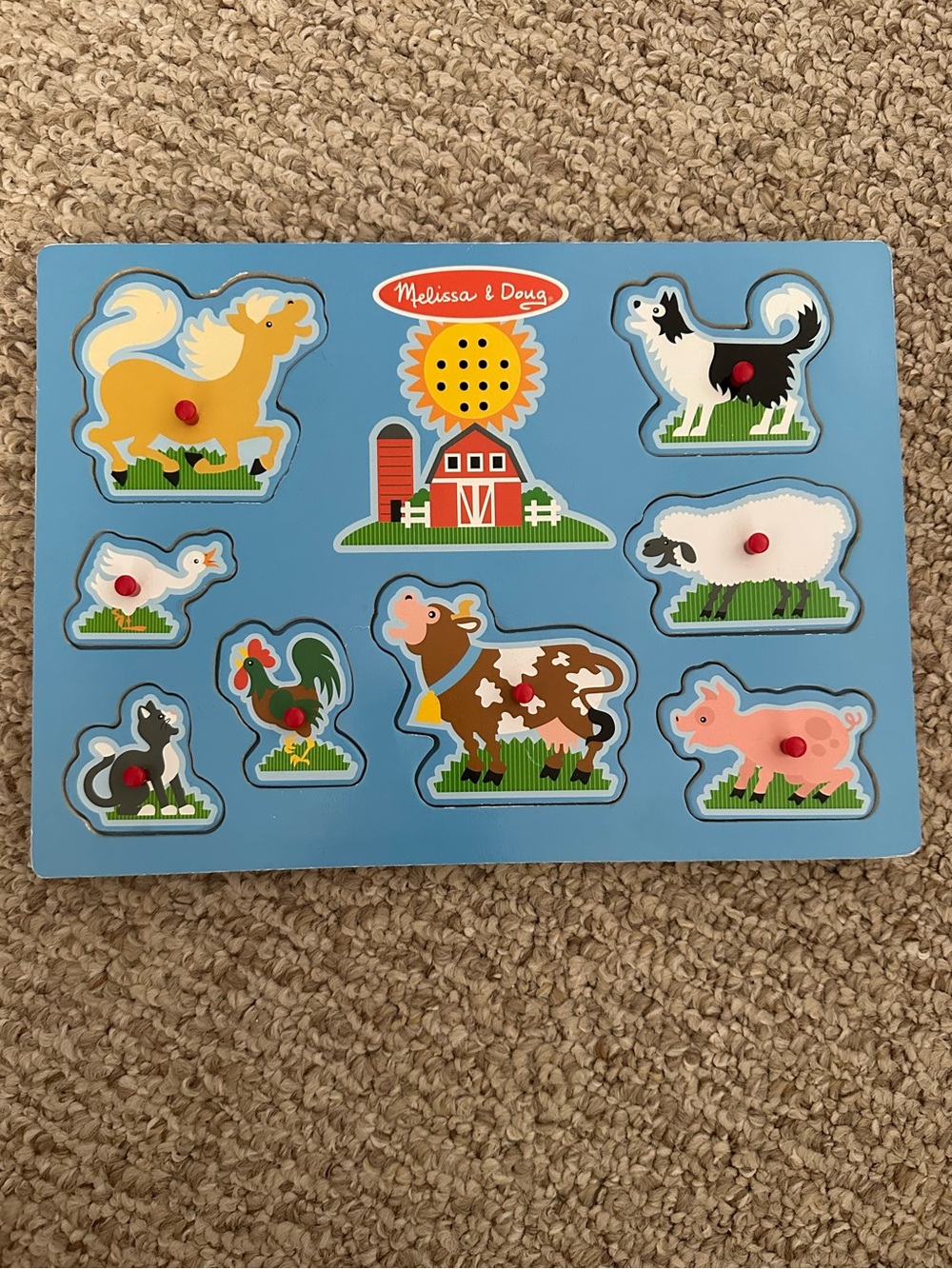 Melissa & Doug Blue Farm Animal Wooden Peg Sound Puzzle